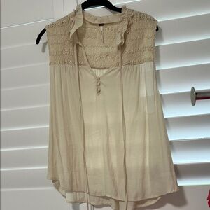 Free People Cream Ruffled Blouse